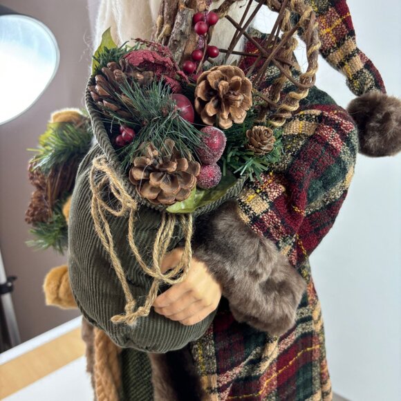 Vintage  Dan Dee Santa Claus 33" Doll In Plaid Coat With Teddy & Festive Accents - Picture 3 of 13